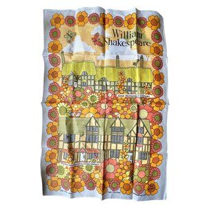Vintage 1970s William Shakespeare Tea Towel Anne Hathaways Cottage & Birthplace